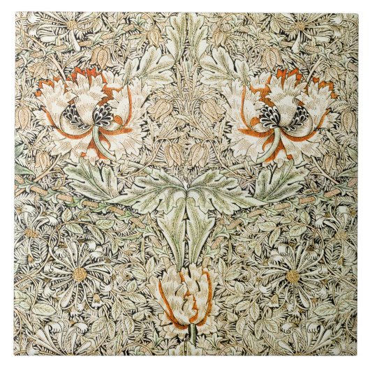William Morris Kamperfoelie Bloem Behang Tegeltje (Voorkant)