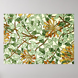 William Morris - Kamperfoelie in groen en goud Poster