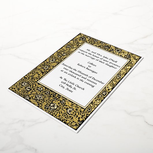  William Morris Kelmscott Floral Border Folie Uitnodiging (Gedraaid)