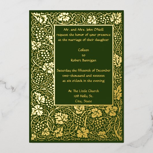 William Morris Kelmscott Grapevine Border Folie Uitnodiging (Voorkant)