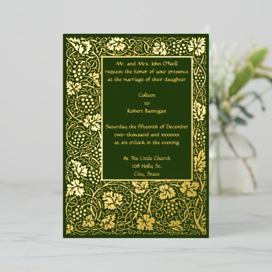 William Morris Kelmscott Grapevine Border Folie Uitnodiging (Staand Voorkant)