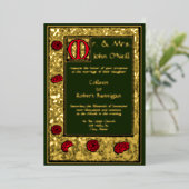  William Morris Kelmscott Press Floral Roos Folie Uitnodiging (Staand Voorkant)