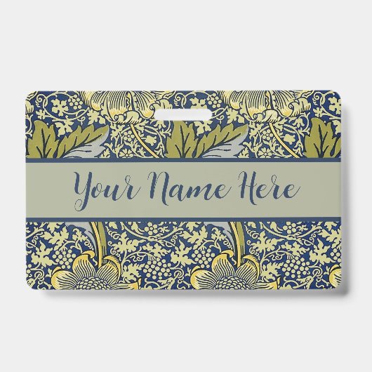 William Morris Kennet Bloem Behang Blauw Goud Badge (Voorzijde)
