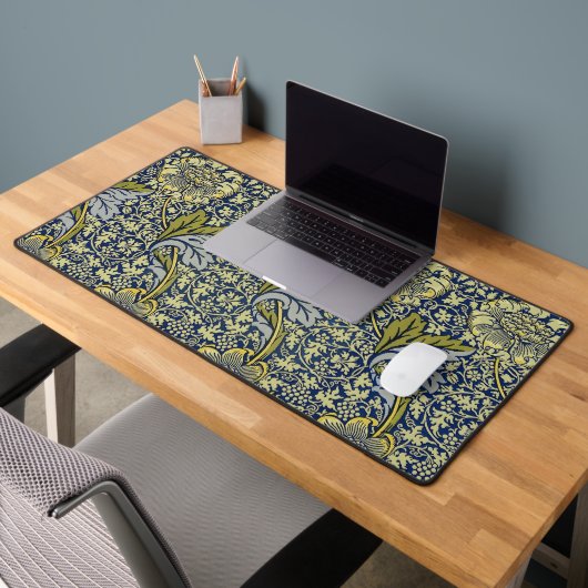 William Morris Kennet Bloem Behang Blauw Goud Bureaumat (Kantoor 2)
