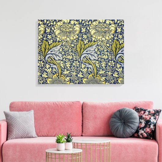 William Morris Kennet Bloem Behang Blauw Goud Canvas Afdruk (Insitu (Woonkamer))