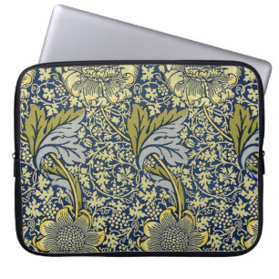 William Morris Kennet Bloem Behang Blauw Goud Laptop Sleeve