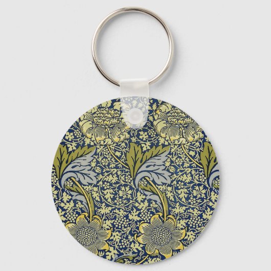William Morris Kennet Bloem Behang Blauw Goud Sleutelhanger (Voorkant)