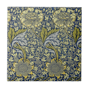 William Morris Kennet Bloem Behang Blauw Goud Tegeltje