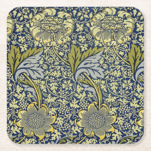 William Morris Kennet Bloemenbehang Blauw Goud Kartonnen Onderzetters