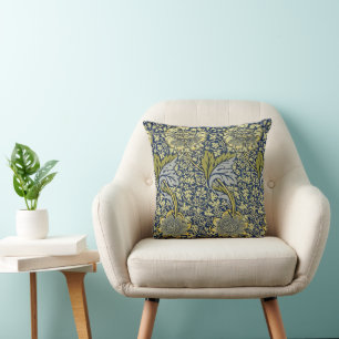 William Morris Kennet Bloemenbehang Blauw Goud Kussen