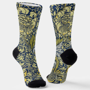 William Morris Kennet Bloemenbehang Blauw Goud Sokken