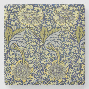 William Morris Kennet Bloemetjesbehang Blauw Goud Stenen Onderzetter