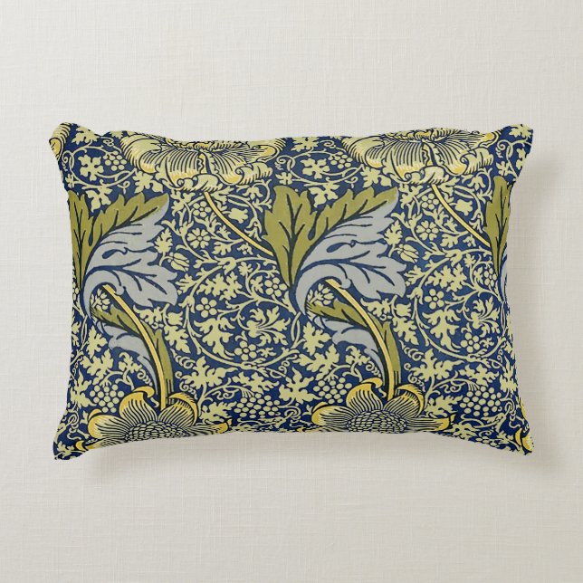 William Morris Kennet Floral Behang Blauw Accent Kussen (Voorkant)