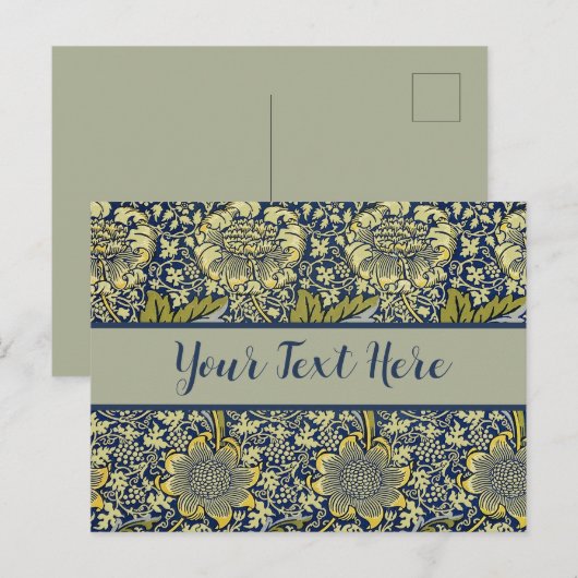 William Morris Kennet Floral Behang Blauw Briefkaart (Voorkant / Achterkant)