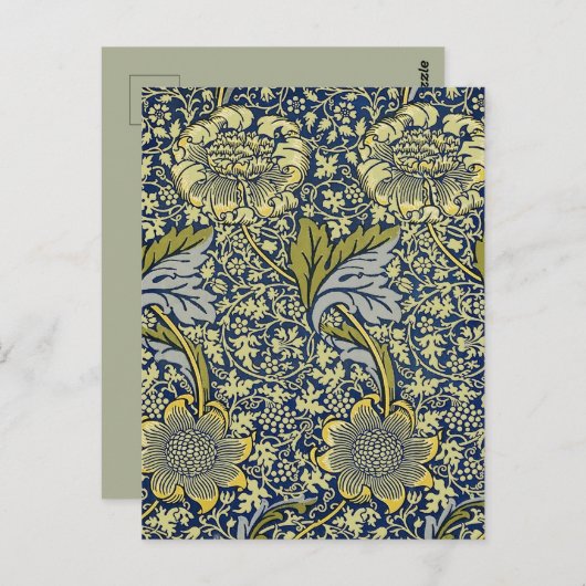 William Morris Kennet Floral Behang Blauw Briefkaart (Voorkant / Achterkant)