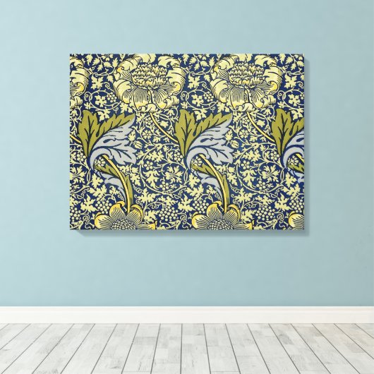 William Morris Kennet Floral Behang Blauw Canvas Afdruk (Insitu (Houten vloer))