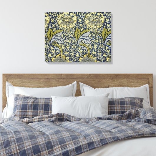 William Morris Kennet Floral Behang Blauw Canvas Afdruk (Insitu (Slaapkamer))