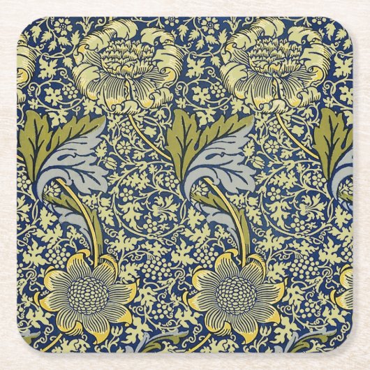 William Morris Kennet Floral Behang Blauw Kartonnen Onderzetters (Voorkant)