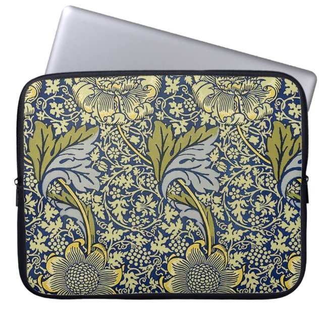 William Morris Kennet Floral Behang Blauw Laptop Sleeve (Voorkant)
