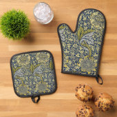 William Morris Kennet Floral Behang Blauw Ovenwant & Pannenlap Set (Top down)