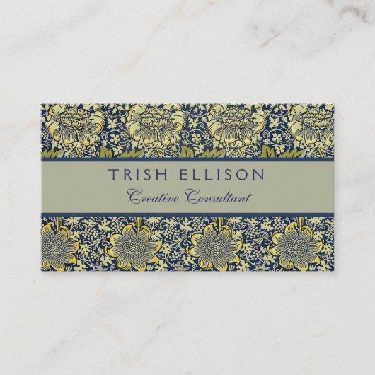 William Morris Kennet Floral Behang Blauw Visitekaartje (Voorkant)