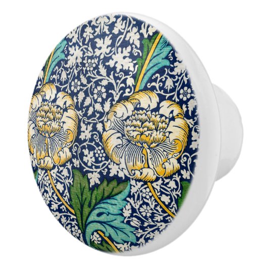 William Morris keramische knop floral blauw geel (Rechts)