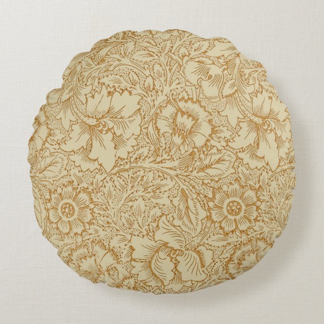 William Morris Klaproos Bloemig Behang Rond Kussen (Voorkant)