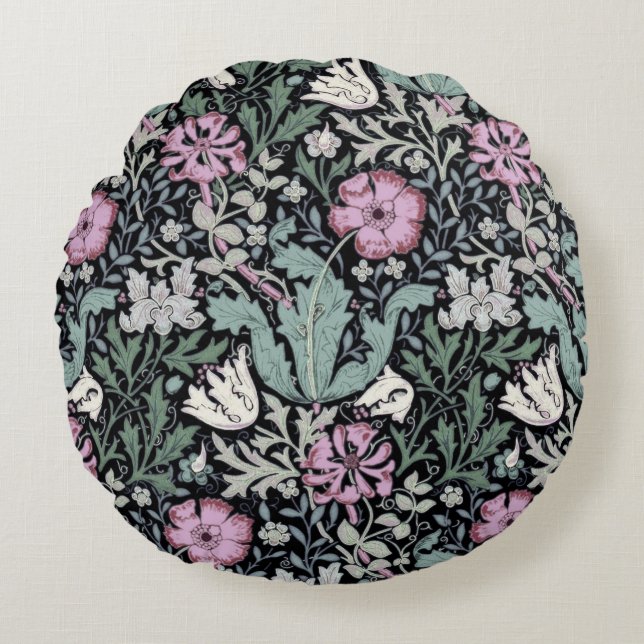 William Morris Klaproos Botanische Victoriaanse Be Rond Kussen (Voorkant)