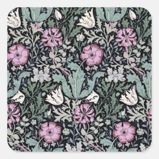 William Morris Klaproos Botanische Victoriaanse Be Vierkante Sticker (Voorkant)