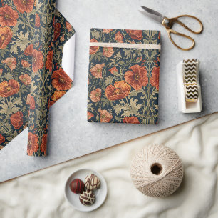 William Morris Klaprozen Art Nouveau Bloempatroon  Cadeaupapier