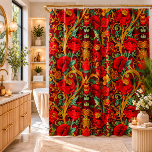 William Morris Klaprozen Art Nouveau Bloempatroon Douchegordijn