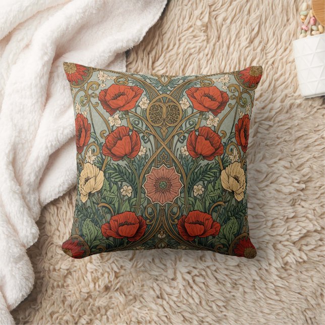 William Morris Klaprozen Art Nouveau Bloempatroon  Kussen (Deken)