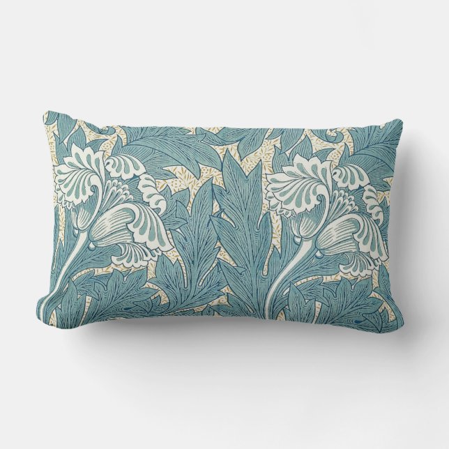 William Morris Klassieke Tulp Blauwe Bloem Kussen (Voorkant)