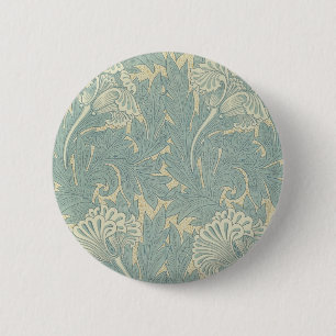 William Morris Klassieke Tulp Blauwe Bloem Ronde Button 5,7 Cm
