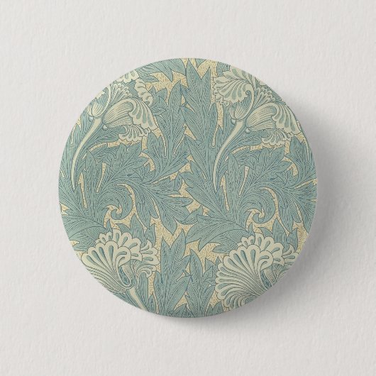 William Morris Klassieke Tulp Blauwe Bloem Ronde Button 5,7 Cm (Voorkant)