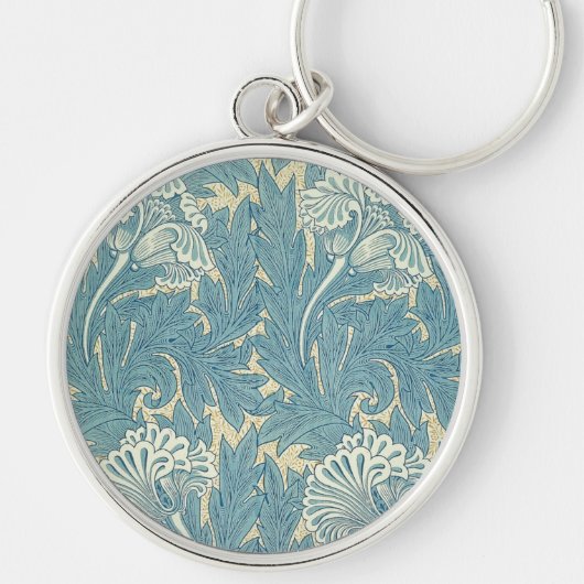 William Morris Klassieke Tulp Blauwe Bloem Sleutelhanger (Voorkant)