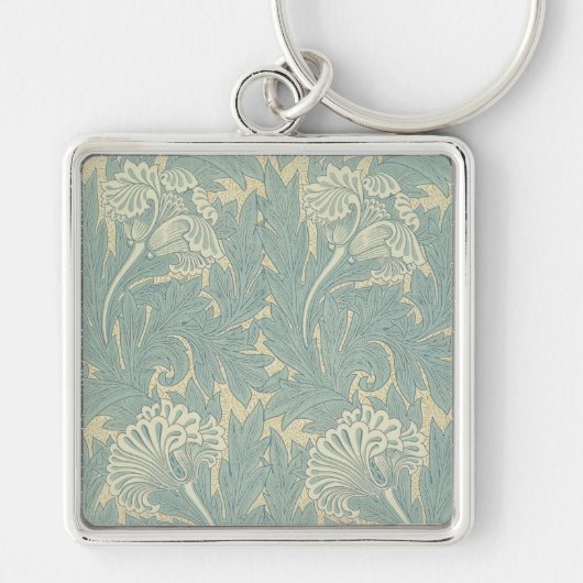 William Morris Klassieke Tulp Blauwe Bloem Sleutelhanger (Voorkant)