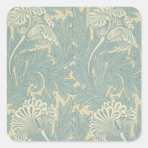 William Morris Klassieke Tulp Blauwe Bloem Vierkante Sticker