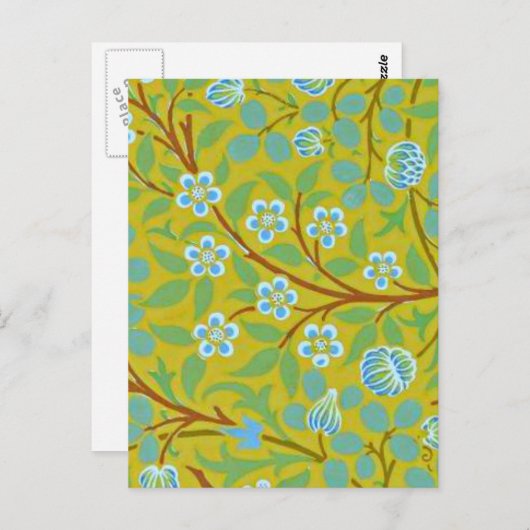 William Morris - klaver (geel en blauw) Briefkaart (Voorkant / Achterkant)