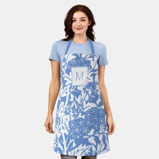 William Morris Koremblauw Bloemenkroon Monogram Schort (Gedragen)