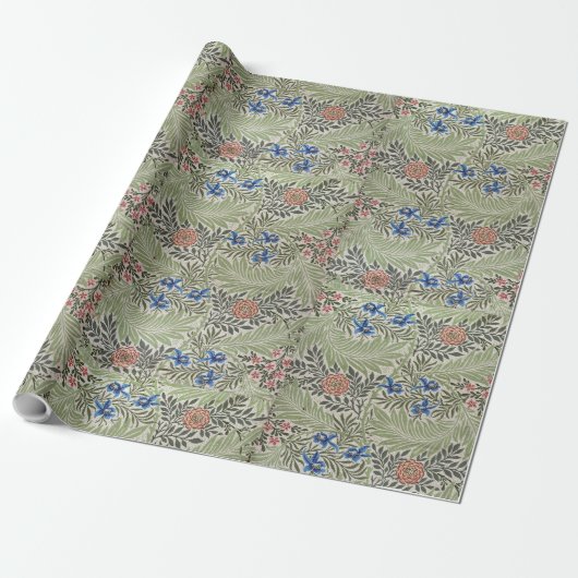William Morris Larkspur Bloemblad Roze Groen Cadeaupapier (Uitgerold)