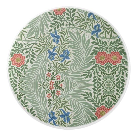 William Morris Larkspur Bloemen Groen Roze Blauw Keramische Knop (Voorkant)