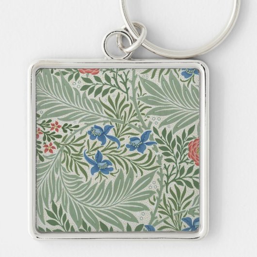 William Morris Larkspur Bloemen Groen Roze Blauw Sleutelhanger (Voorkant)