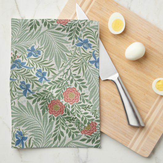 William Morris Larkspur Bloemen Groen Roze Blauw Theedoek (Quarter Fold)