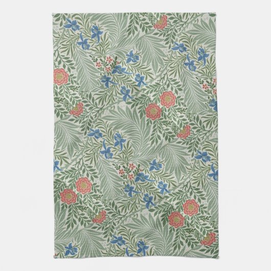 William Morris Larkspur Bloemen Groen Roze Blauw Theedoek (Verticaal)