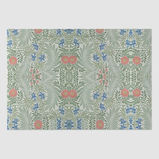 William Morris Larkspur Bloemen Groen Roze Blauw Tissuepapier (Voorkant)