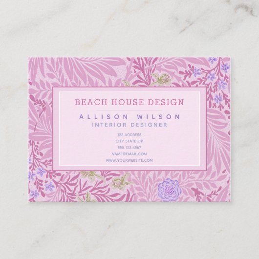 William Morris - Larkspur - Elegant Paarse Floral Visitekaartje (Voorkant)