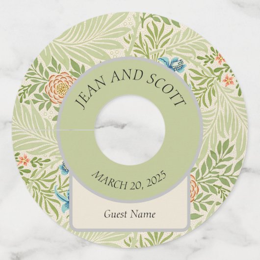 William Morris Larkspur Floral Pattern Wijnglaslabel (Voorkant)