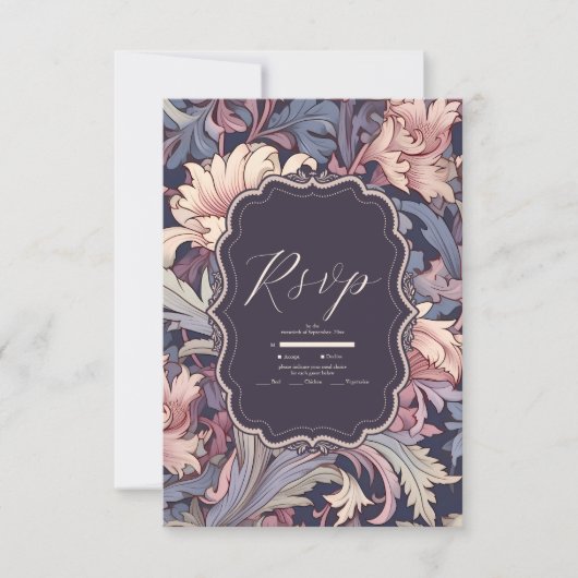 William Morris Lavender Wedding RSVP Kaartje (Voorkant)
