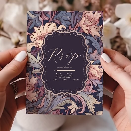  William Morris Lavender Wedding RSVP Kaartje